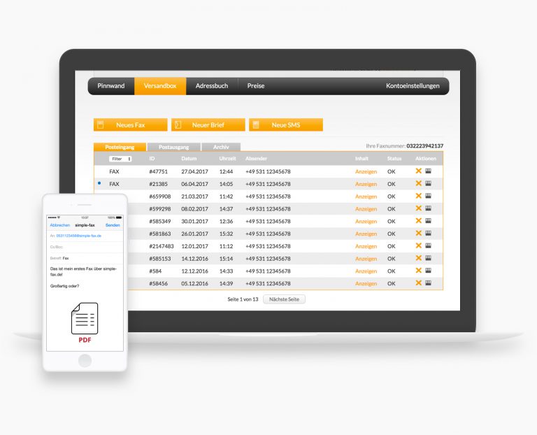 Fax per Mail. Versenden Sie Faxe mit Mail2Fax